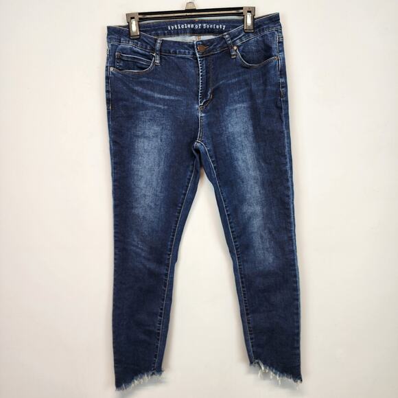 Articles of Society Suzy Fray Hem Ankle Crop Skinny Jeans Size 31 Dark Wash - Picture 1 of 16